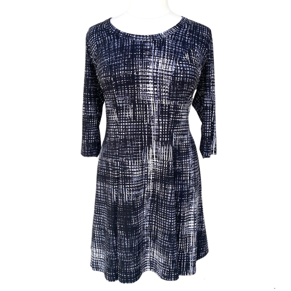 KAREN KANE fit & flare dress black jersey print stretch plus size 1X new Striped
